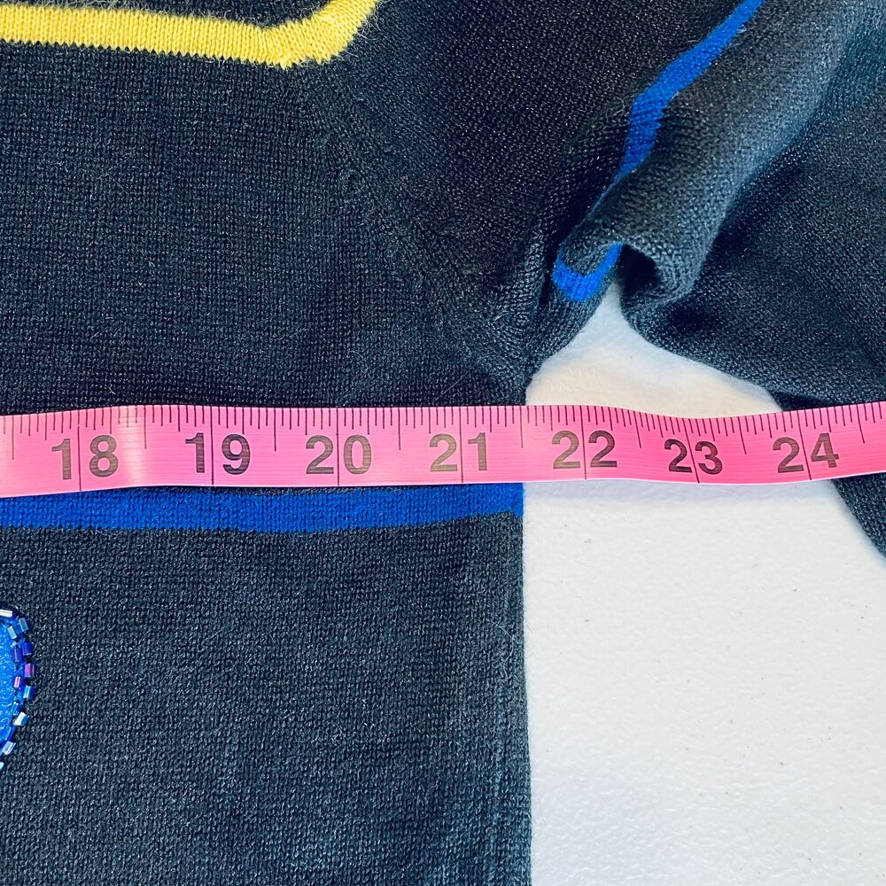 Vintage Terazzo Black Embroidered Colorful Sequin Hot Air Balloons Cardigan M - Picture 12 of 13